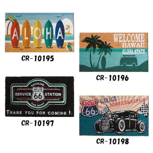 厳選ガレージ装飾セット02 選べる玄関マットとアンティーク メタルエンボスプレート6枚(ランダム)セット!