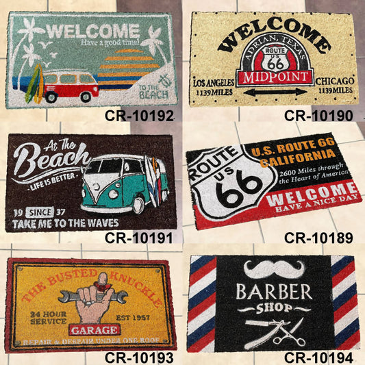 厳選ガレージ装飾セット01 選べる玄関マットとアンティーク メタルエンボスプレート6枚セット!