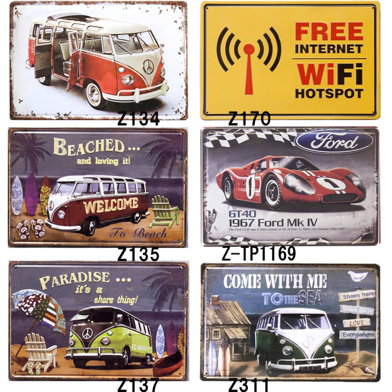 厳選ガレージ装飾セット01 選べる玄関マットとアンティーク メタルエンボスプレート6枚セット!