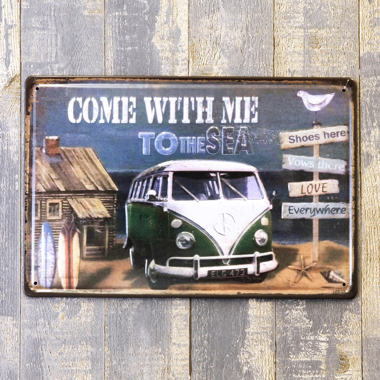 厳選ガレージ装飾セット01 選べる玄関マットとアンティーク メタルエンボスプレート6枚セット!