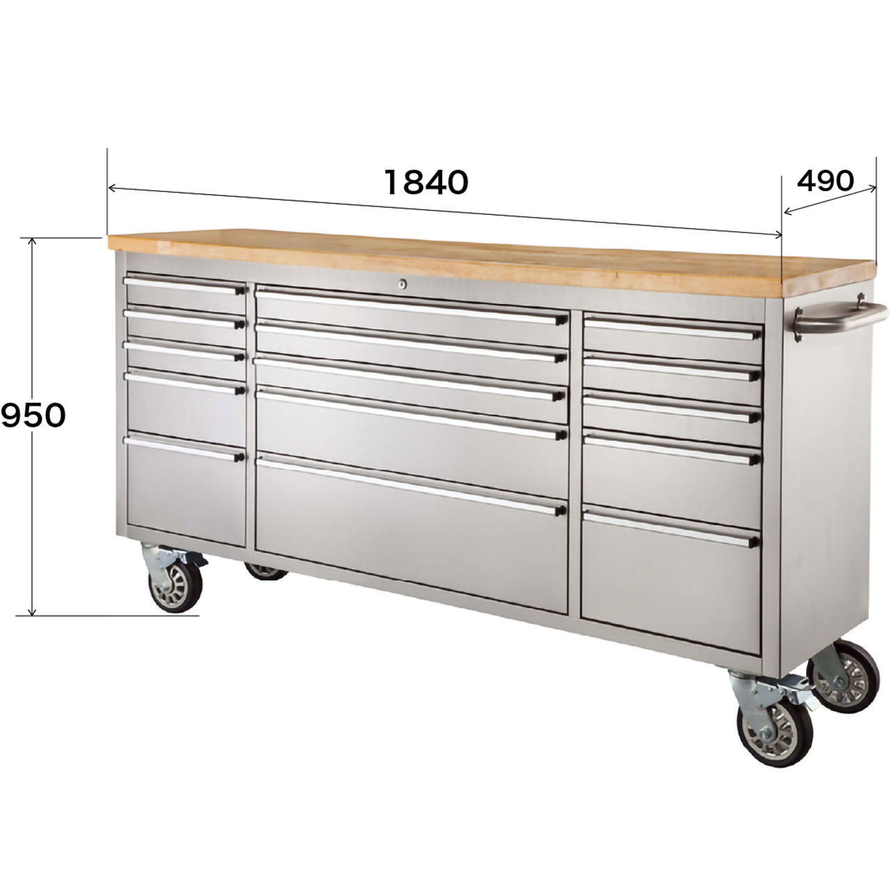 GB-S15 ツールキャビネット|幅184cmの大型収納、ステンレス×天然木のプロ仕様キャビネット