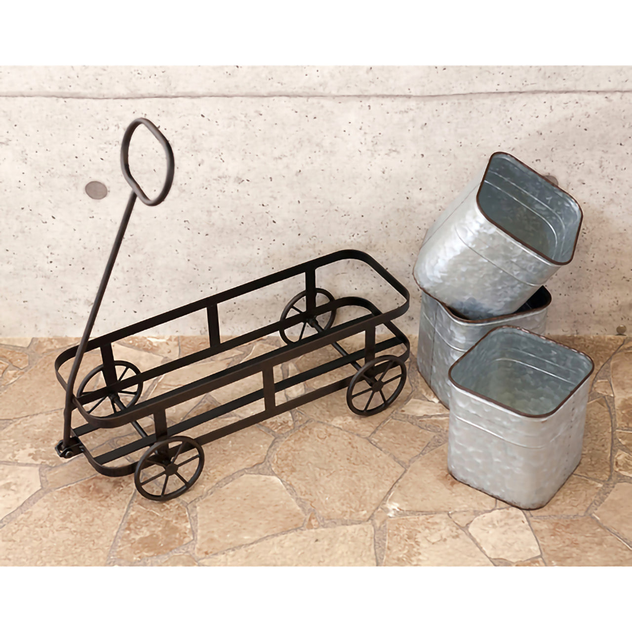 🌿Liberte ブリキプランターカート|お庭や玄関先を彩るアンティーク風ガーデンアイテム