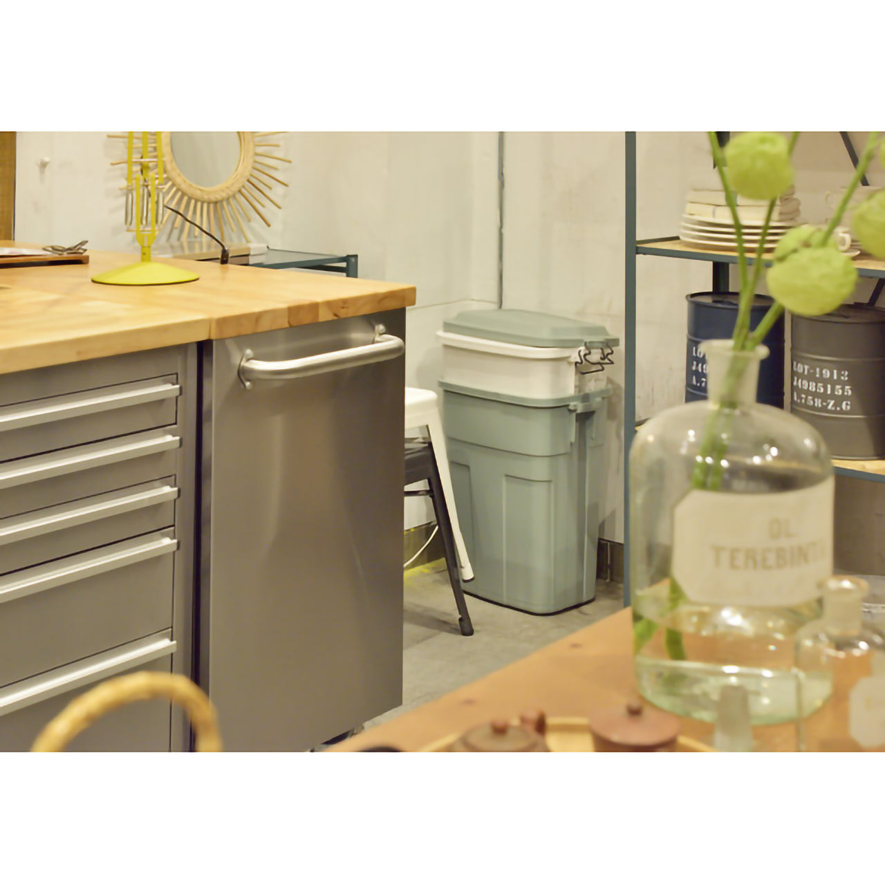 GB-S14  ツールキャビネット|幅142cmの大型収納、ステンレス×天然木の高機能キャビネット