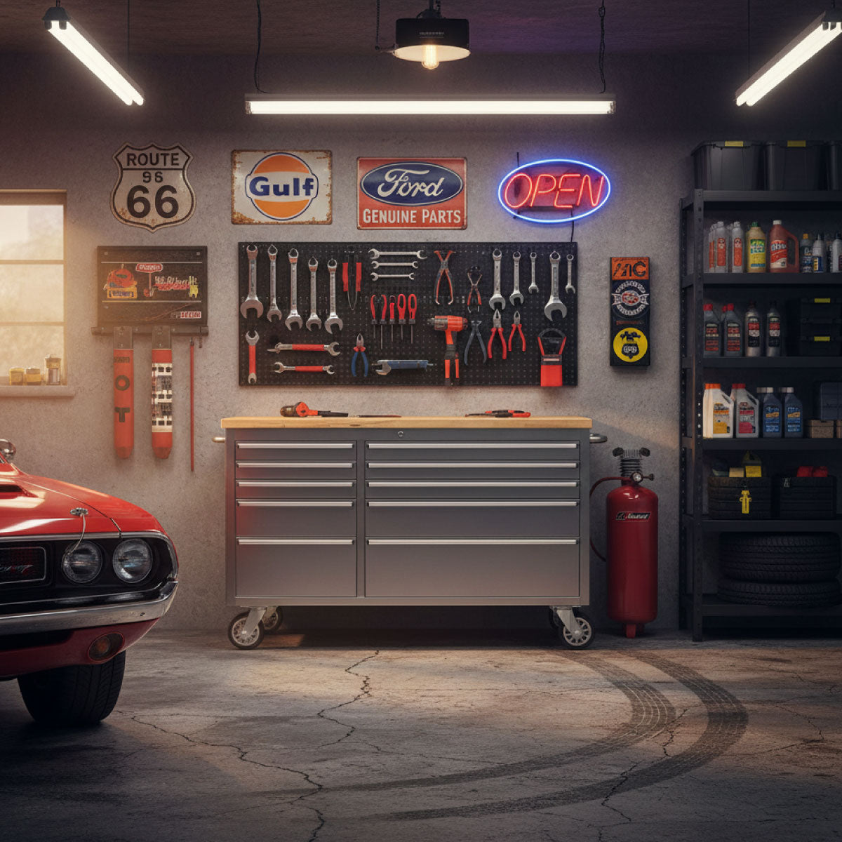 GB-S14　　ツールキャビネット｜幅142cmの大型収納、ステンレス×天然木の高機能キャビネット