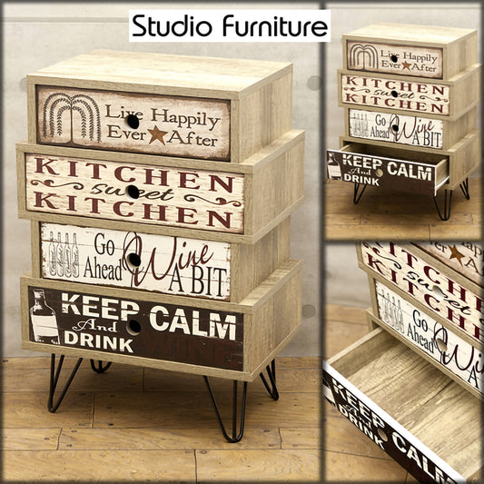 スタジオファニチャー★4段キャビネット002｜アメリカンテイストの組立式収納家具