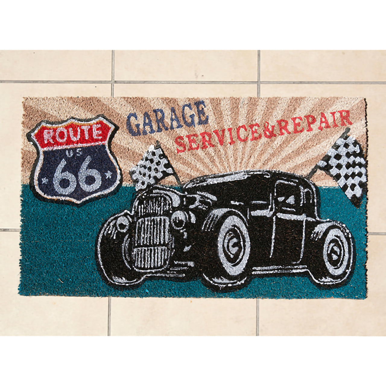 厳選ガレージ装飾セット02　選べる玄関マットとアンティーク メタルエンボスプレート6枚（ランダム）セット！