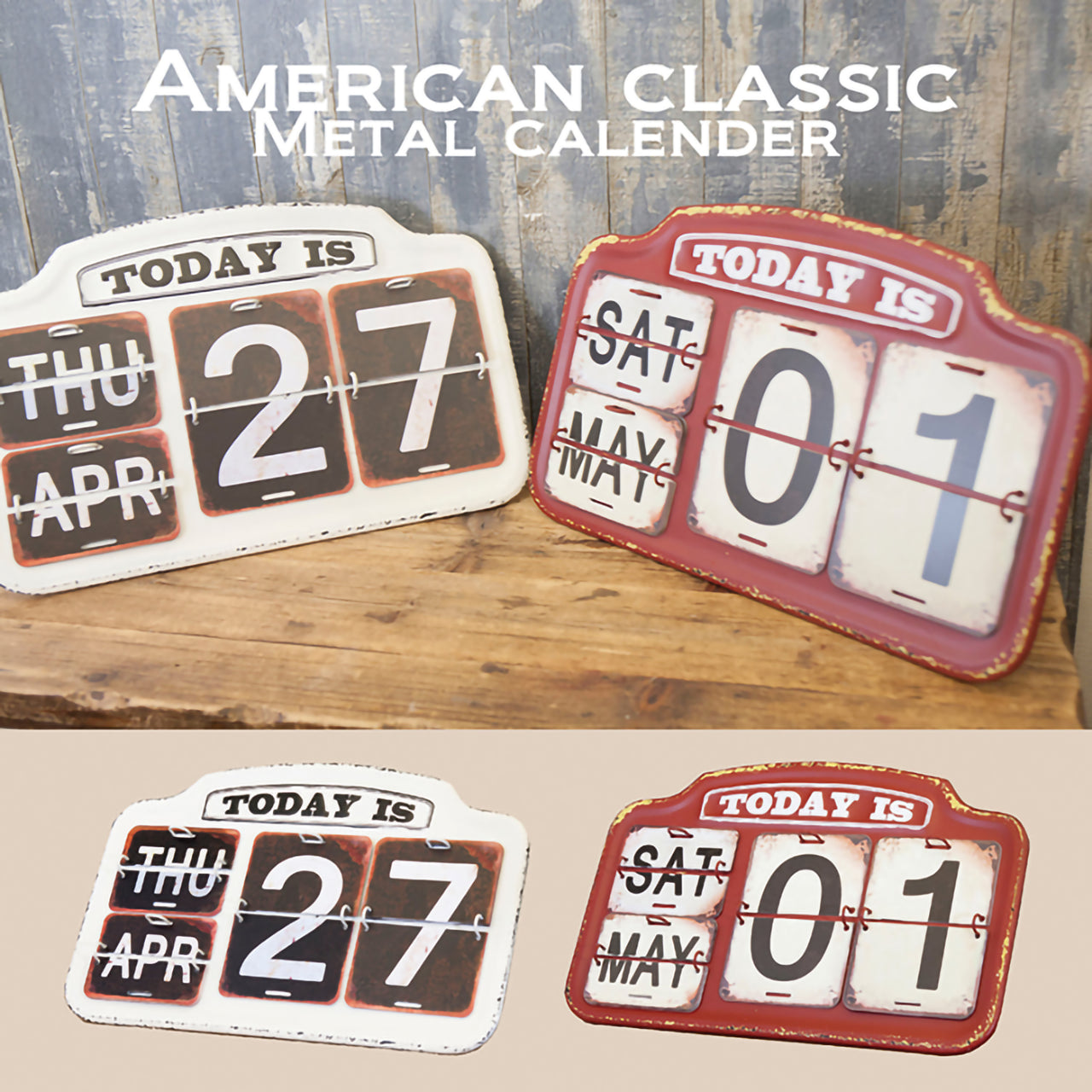 【アメリカンヴィンテージを楽しむ】　テーブルクロック＆カレンダーセット B