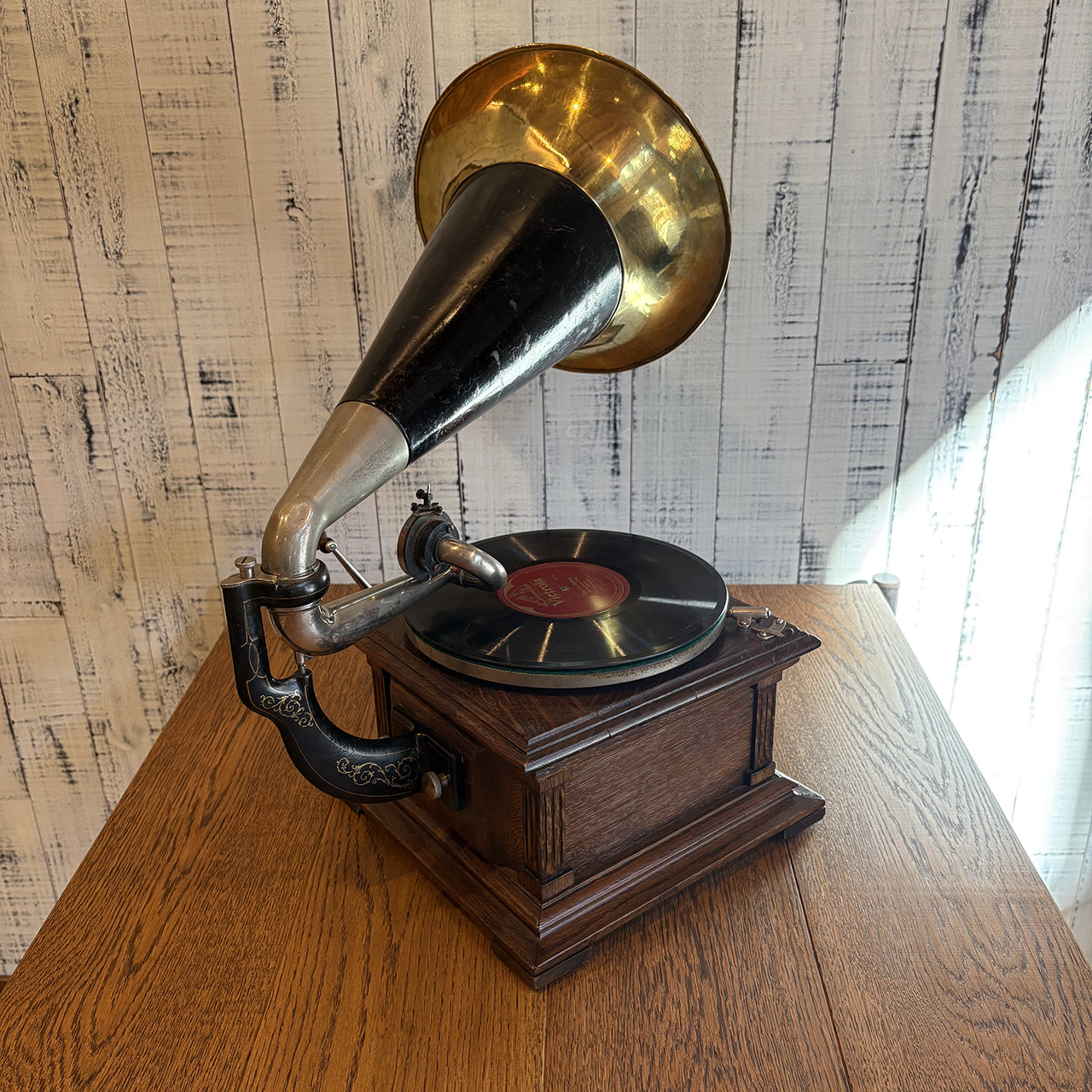 【Victor ビクター製 レコードプレイヤー Ⅱ M型（1905-1909年製）】アンティーク蓄音機セット