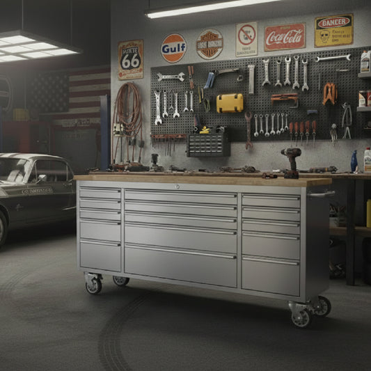 GB-S15 ツールキャビネット｜幅184cmの大型収納、ステンレス×天然木のプロ仕様キャビネット